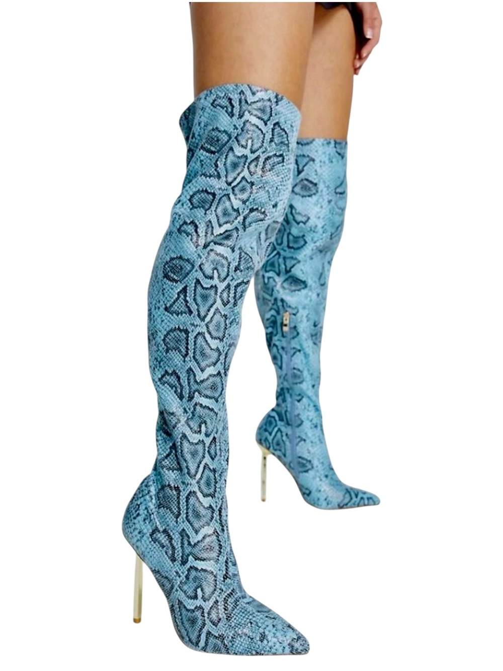 Simmi London Wide Fit Duke Stiletto Snakeskin Print Blue Gold Size 7